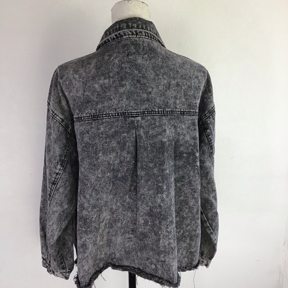 CI SONO WOMEN CUTE BLACK ACID WASH GOTH RAW HEM DEMIN STREET JACKET SIZE XL - Picture 2 of 7